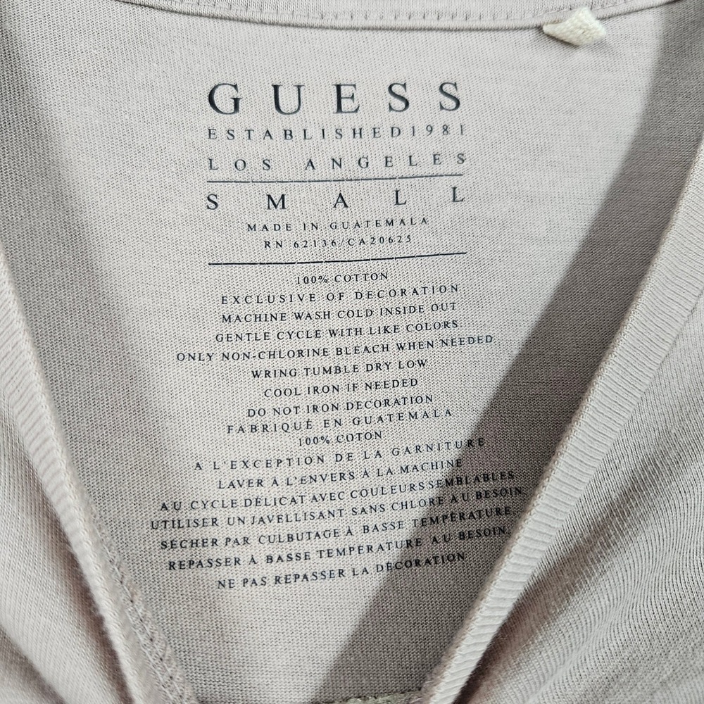 Guess Los Angeles Mens Small Tan Beige Embroidered Triangle Logo T-Shirt Cotton - Picture 4 of 4